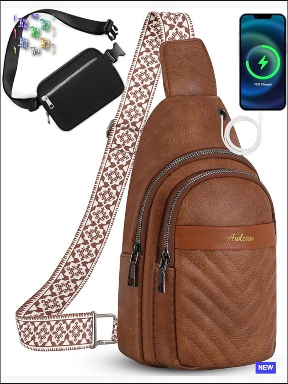 Sling Crossbody Backpack Leather Travel Daypack Adjustable Unisex Hiking